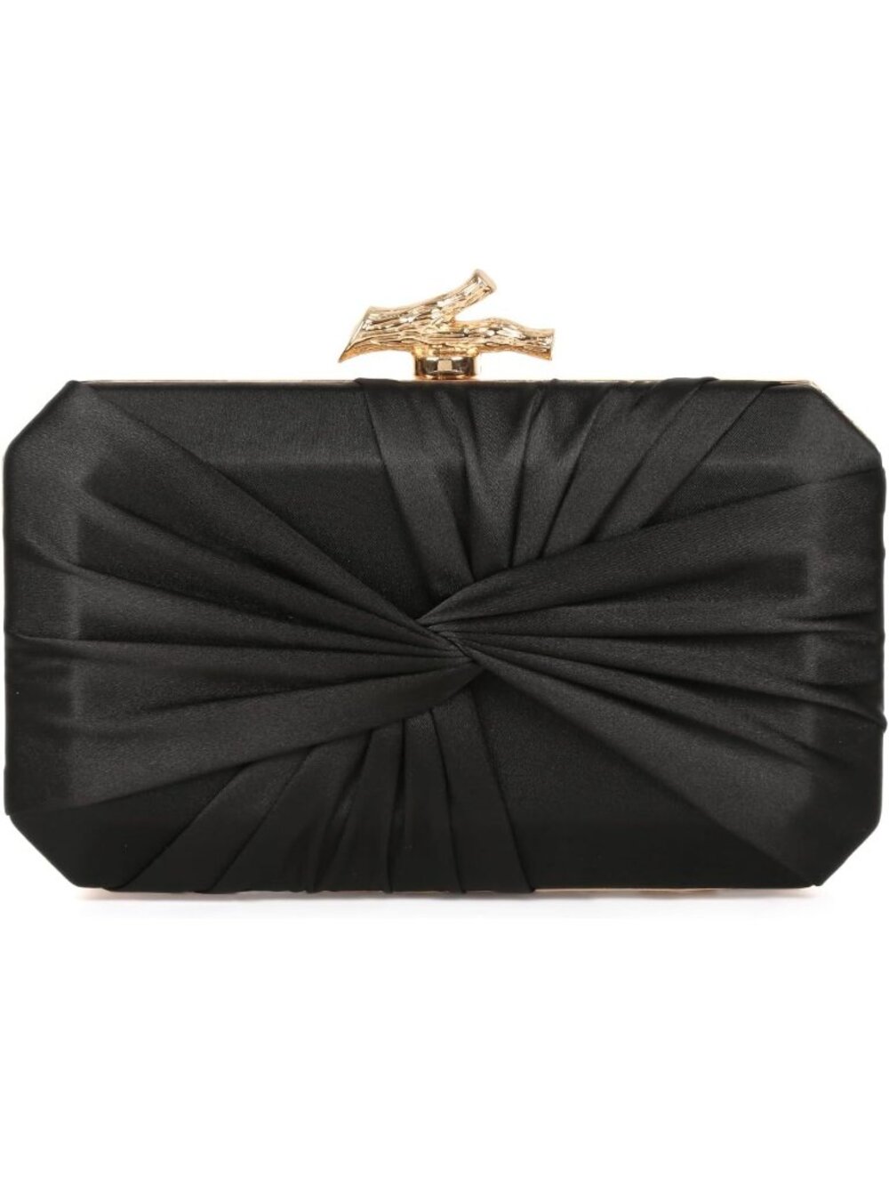 Women's Black Satin Pleated Clutch Purse Evening Wedding Party Handbag